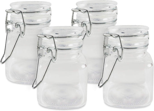 3oz Square Glass Jars with Hinge Lid - 4 Pack for Home, Crafts & Snacks