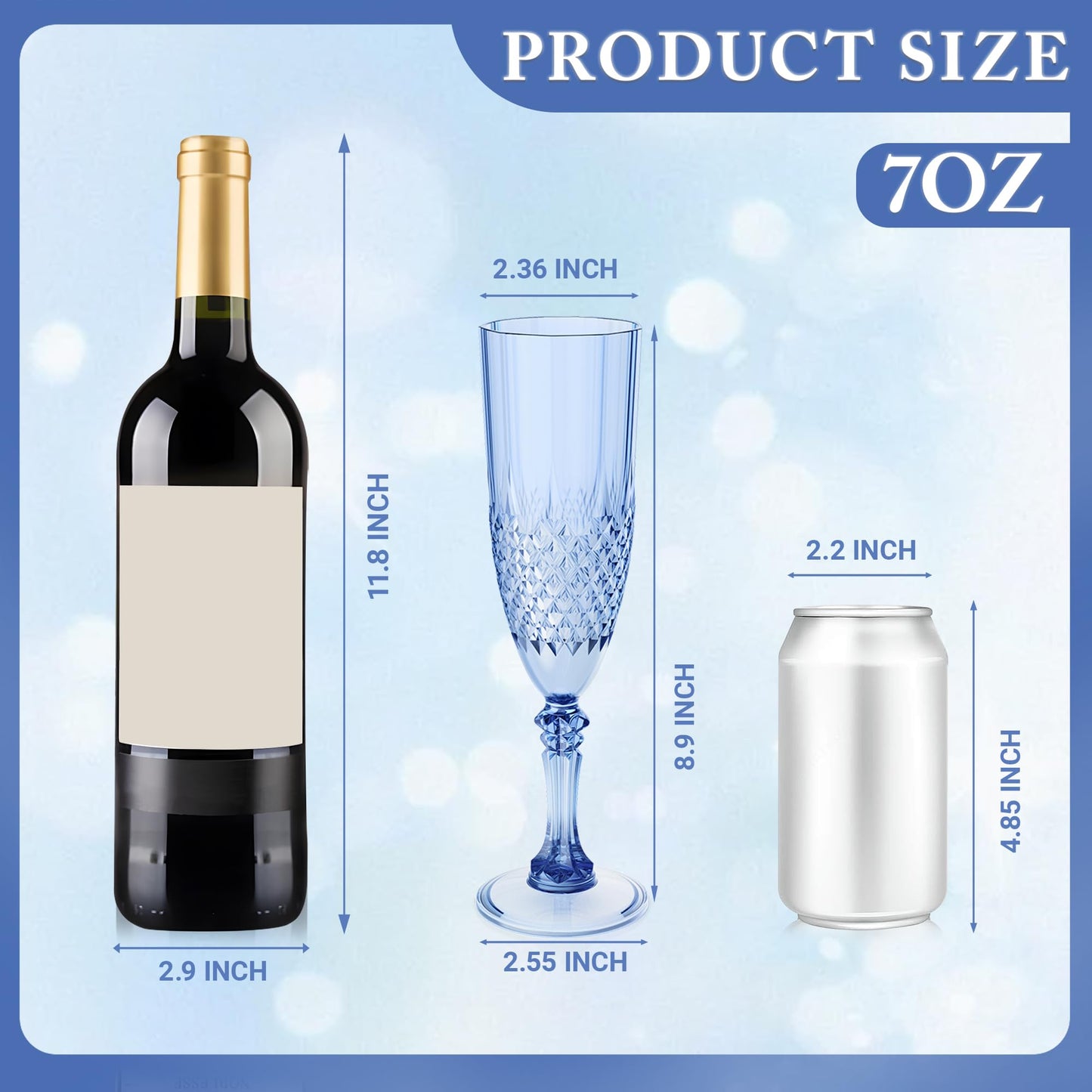 LEYIQU Plastic Champagne Flutes, Champagne Glasses Bulk, Reusable Unbreakable Acrylic Wine Glasses Goblets for Weddings Bachelor Parties Toasting Bridal Shower (24, Blue)
