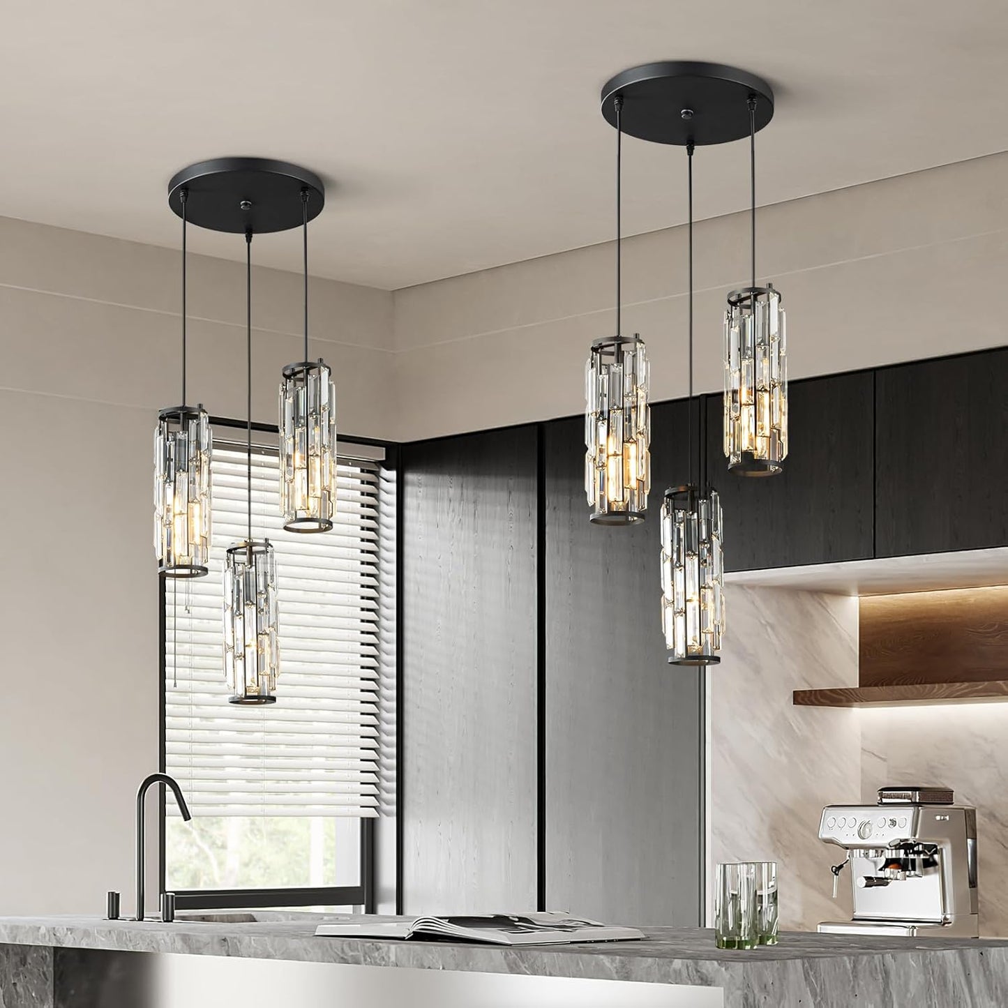 Pendant Lights Modern Pendant Lights Kitchen Island Gold Pendant Light Fixture Mini Crystal Chandelier Lighting for Kitchen Island Dinning Room Bedroom Sink (Gold 3-Light)