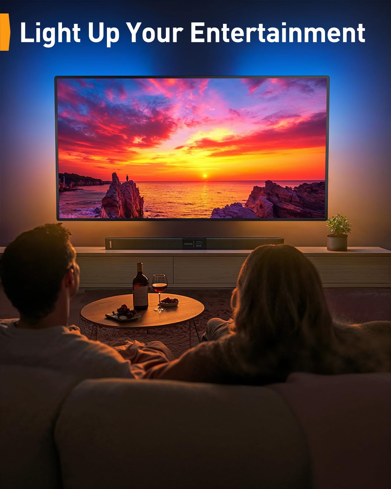 Perlegear Pre-Assembled TV Wall Mount with LED Lights for 26-65 inch TVs up to 99 lbs, Max VESA 400x400mm, Swivel, Extension, Tilt, TV Backlights with Music Sync, Fits 16”/12” Wood Studs, PGMF20