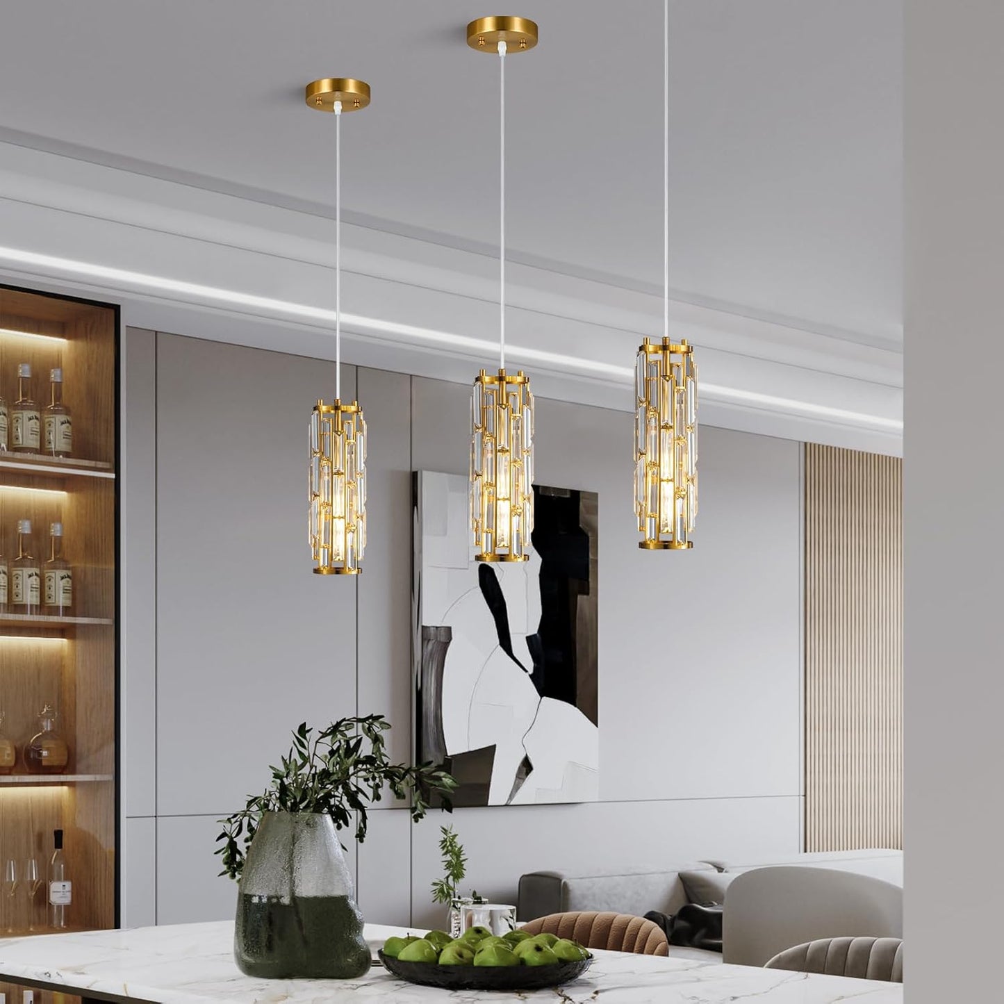 Pendant Lights Modern Pendant Lights Kitchen Island Gold Pendant Light Fixture Mini Crystal Chandelier Lighting for Kitchen Island Dinning Room Bedroom Sink (Gold 3-Light)