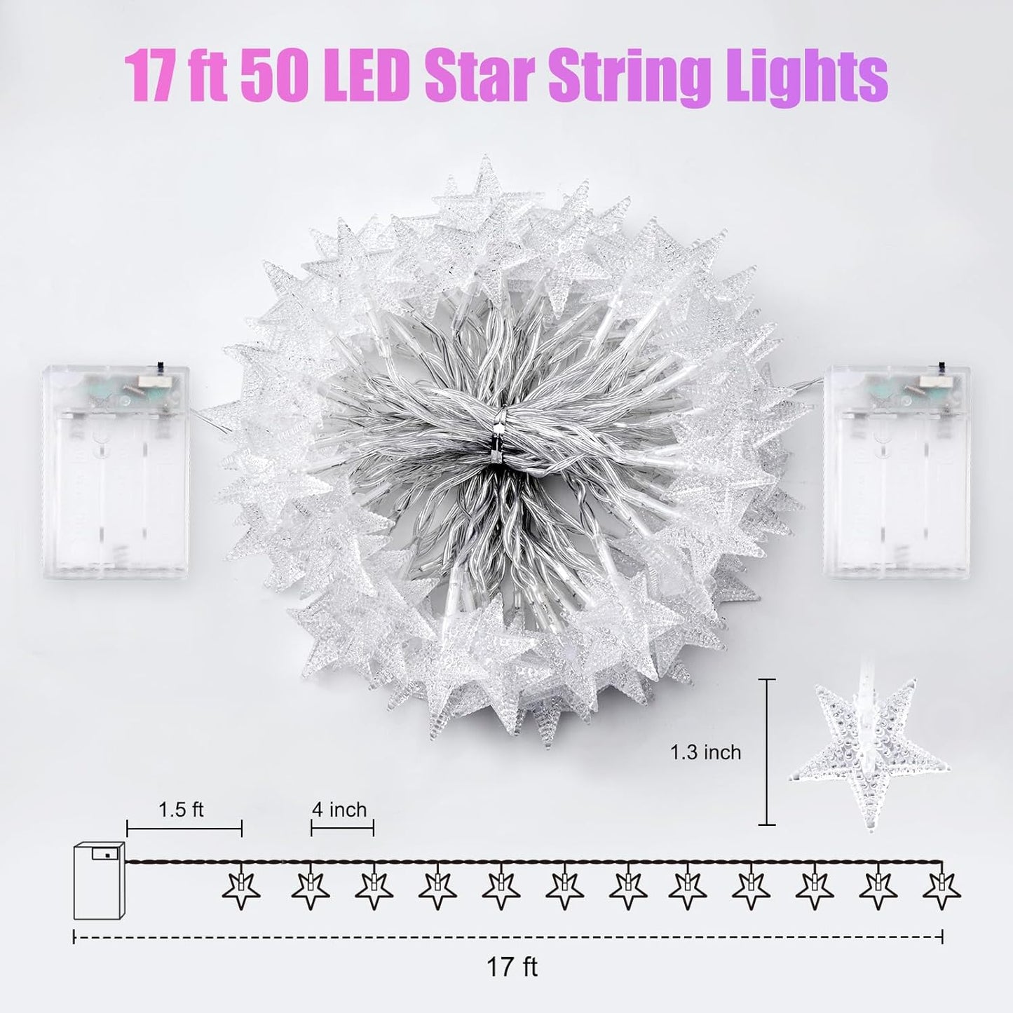 200 LED Fairy Lights with Remote & Timer - 16.4Ft Silver Wire Twinkle Lights for Indoor Christmas, Wedding & Party Decor