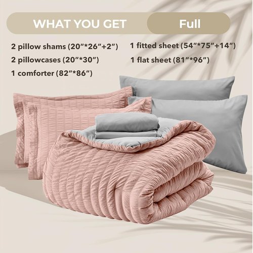 HYMOKEGE Comforter Set - Luxury 7-Piece Bed in a Bag | Rose Gold & Light Grey, All-Season Bedding