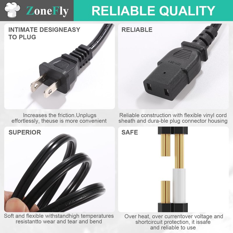 Original Power Cord Compatible with Crock-Pot Express 6 Quart Crock-Pot Express Crock Multicooker SCCPPC600-V1 Pressure Cooker Cable for Crock Pot 5 Ft