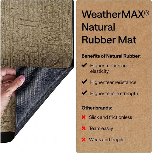 GORILLA GRIP 100% Waterproof WeatherMAX Doormat - Stain & Fade Resistant, 47x35 Natural Rubber | Easy Clean Indoor/Outdoor Mat
