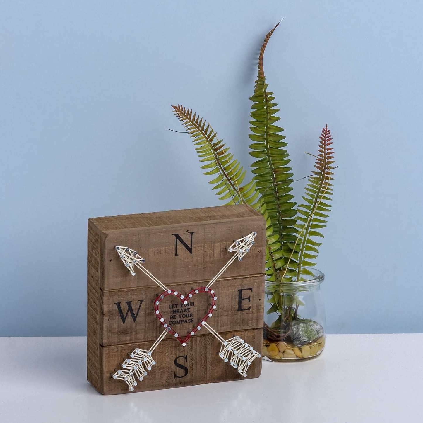 Family Tied Together Distressed Wood Sign - Hand-Strung Heart Wall Art & Desk Decor