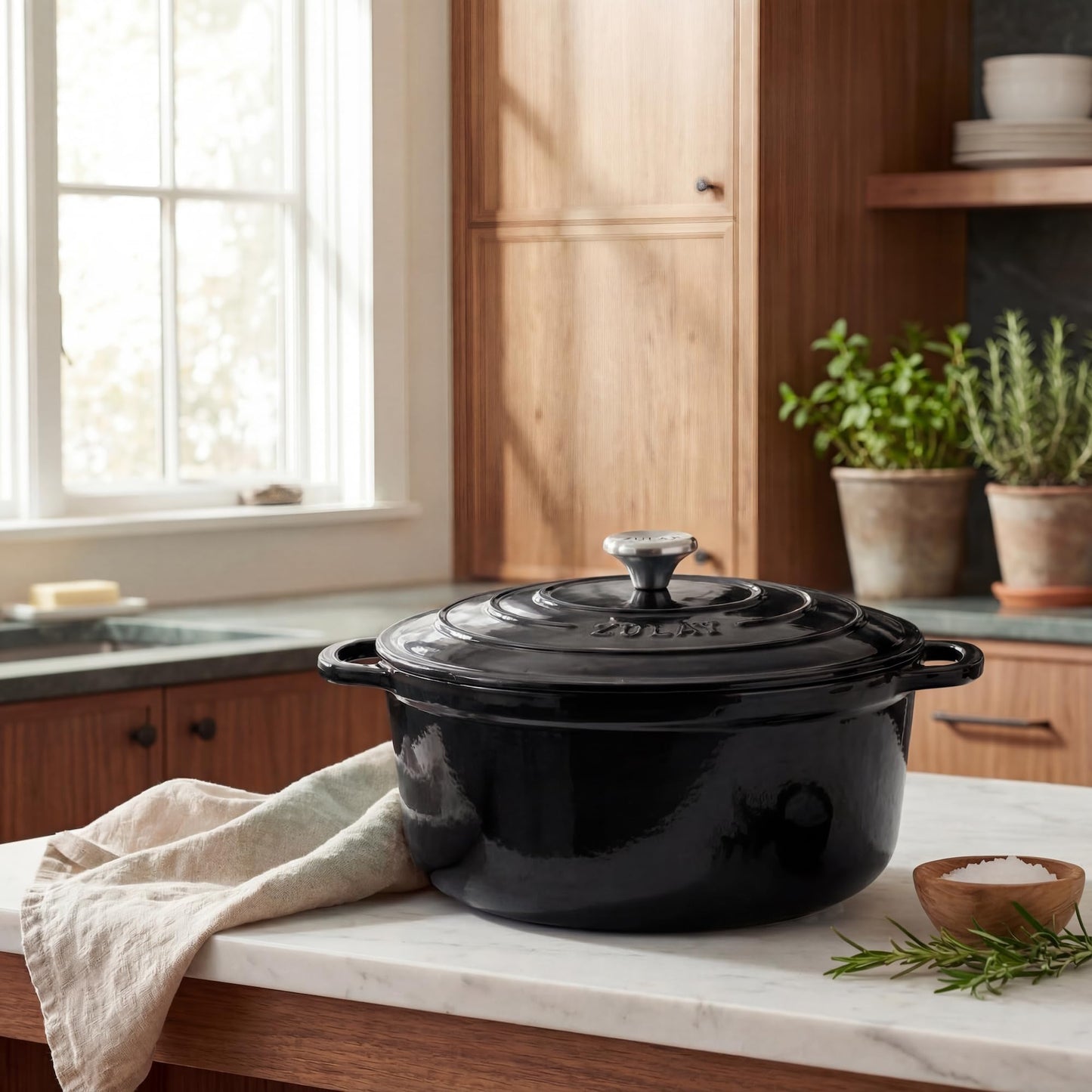 Zulay Kitchen 6.4 Quart Enameled Cast Iron Dutch Oven Pot with Lid – Premium Durability & Oven Safe up to 500°F – Heavy Duty Cookware Perfect for Bread Baking, Stews, Braising & Roasting - Black