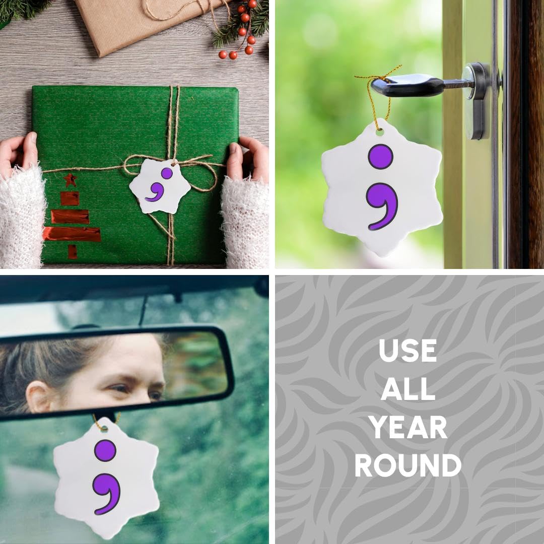 3-Inch Purple Semicolon Snowflake Ornament - Elegant Porcelain Holiday Decor