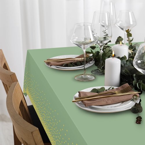 FunnyPars 1 Pack Sage Green and Gold Plastic Tablecloth, Green Disposable Table Cloth for Rectangle Tables, Gold Dot Light Green Tablecloth for Baby Shower Birthday Wedding Party Decorations, 54"x108"