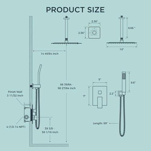 FORIOUS Rain Shower Head System - 10 Inch Matte Black Faucet Set with Handheld Spray & Solid Brass Valve
