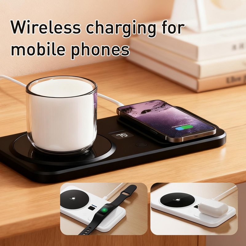 Wireless Coffee Mug Warmer Smart Cup Warmer for Office Desk,Multifunction Electric Beverage Warmer Plate, Type-C Heating Coaster Drink Warmer (Black)
