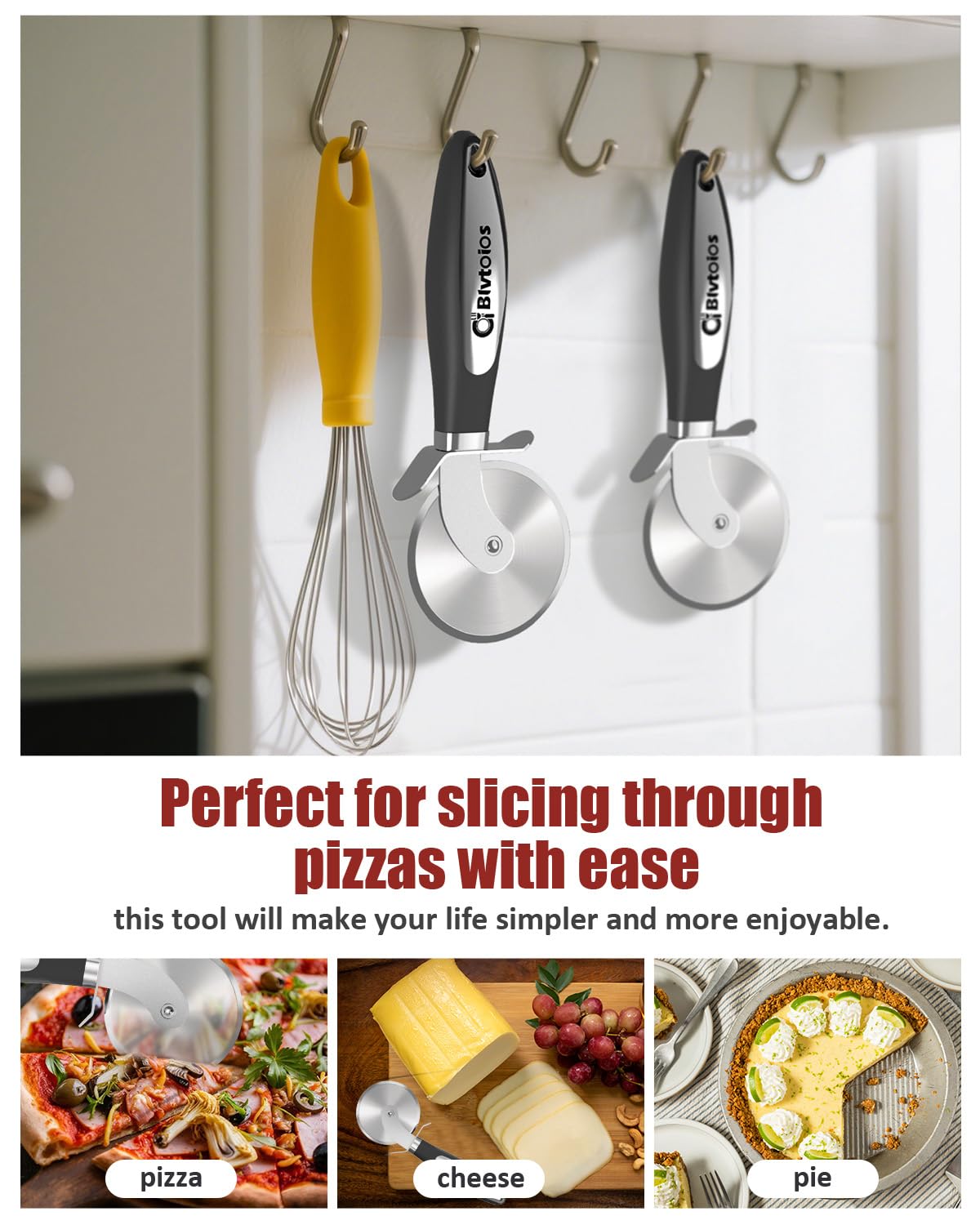 Blvtoios Premium Pizza Cutter, Multi-Purpose Stainless Steel Pizza Cutter Wheel with Non-Slip Soft Touch Handle, Perfect for Cutting Pizza, Dough and Pastry, Dishwasher Safe