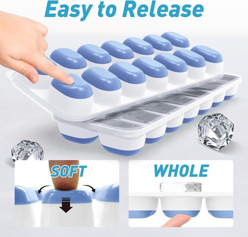 ChefAide Ice Cube Tray - Durable Stackable Trays with Removable Lids | 4 Packs, 56 Cubes for Cocktails & Coffee