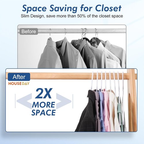 HOUSE DAY Plastic Hangers - 16 Pack White Non-Slip Durable Adult Clothes Hangers for Closet Organization