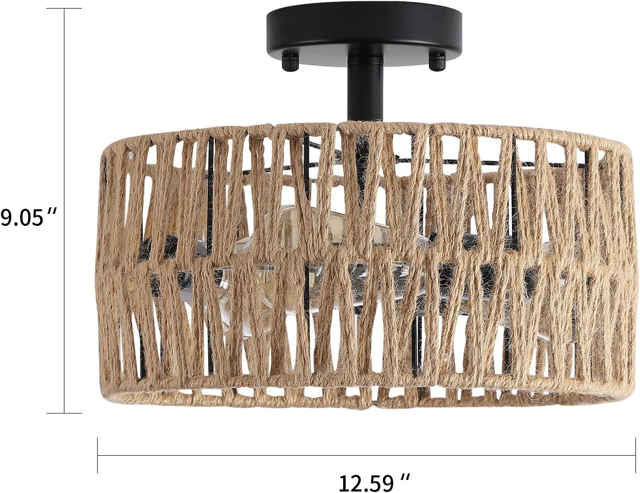 3-Light Antique Gold Woven Flush Mount Light Fixture Rustic Coastal Hemp Rope Brass Semi Flush Mount Ceiling Light for Hallway Bedroom Kitchen Entryway Farmhouse Living Room