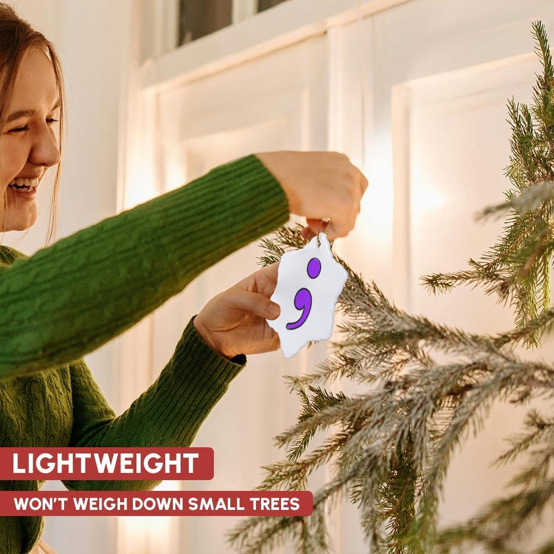 3-Inch Purple Semicolon Snowflake Ornament - Elegant Porcelain Holiday Decor
