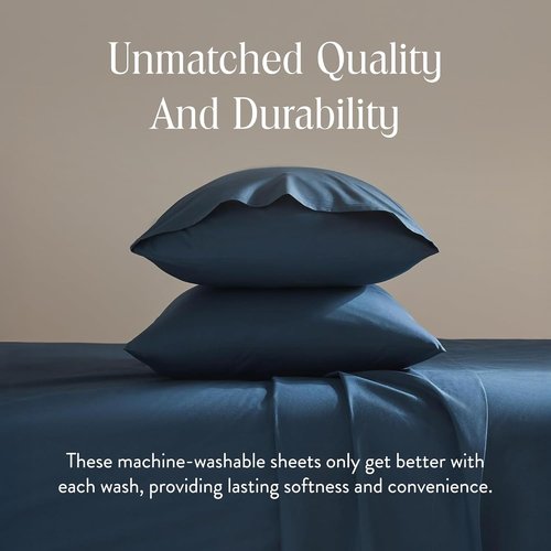 Brooklinen Luxury Sateen King Size Sheet Set - Soft & Durable 100% Cotton in Abyss Blue | Oeko-TEX Certified