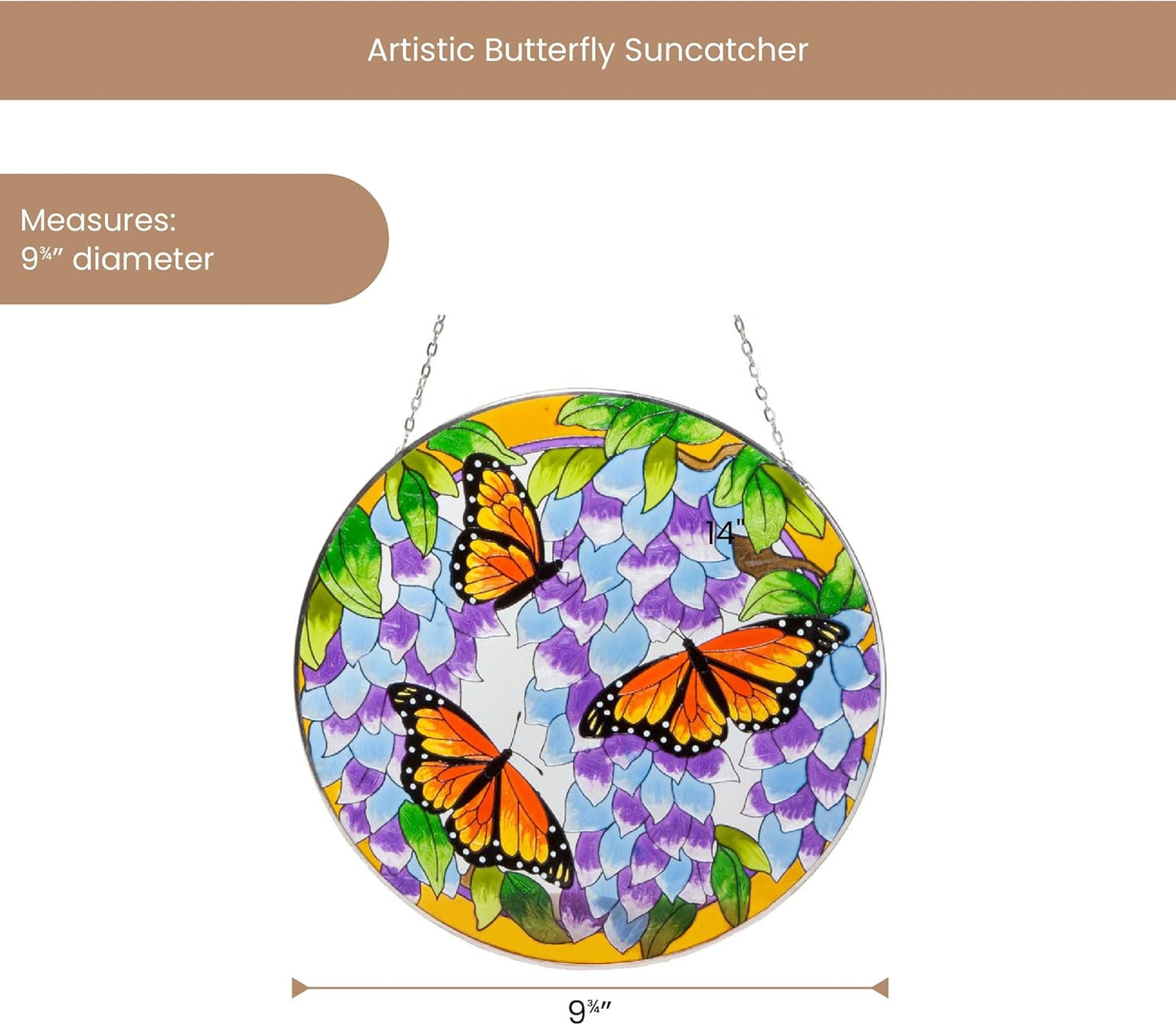 Hand-Painted Monarch Butterfly Stained Glass Suncatcher - Artistic Window Decor for Home & Garden