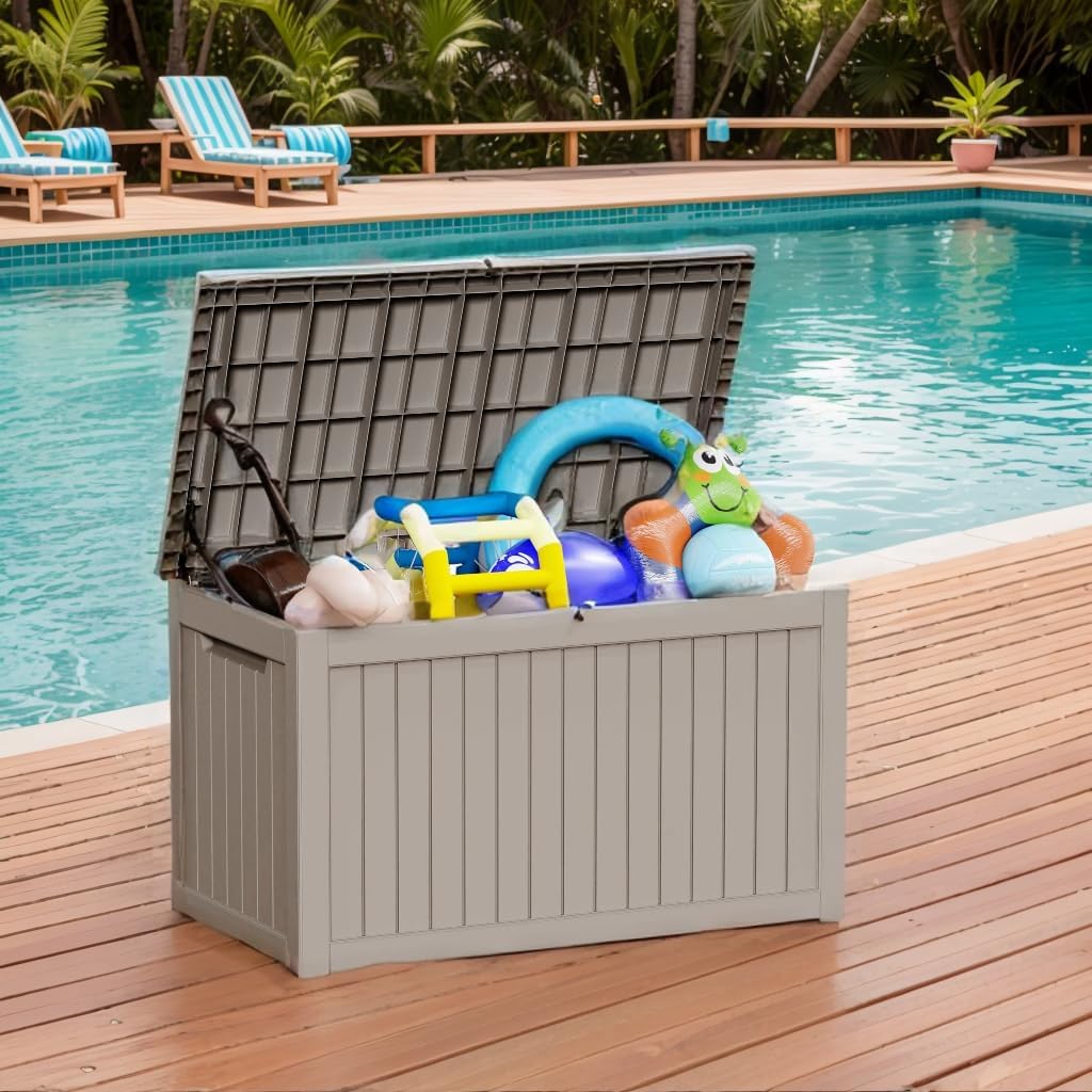 Regine Switzerland 150 Gallon Outdoor Storage Box - Waterproof Resin Deck Bin for Cushions & Tools