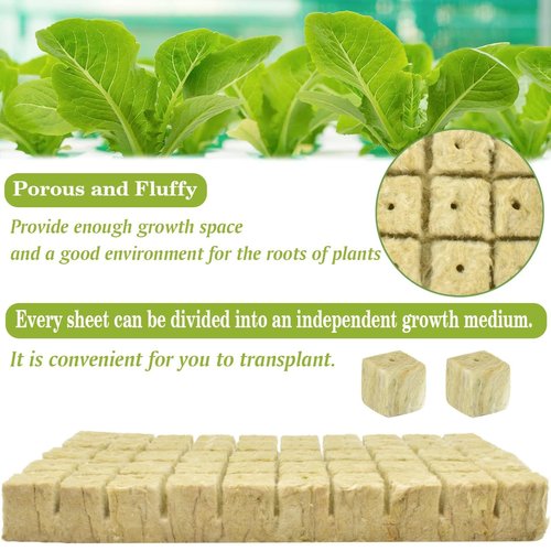 Halatool 1 Inch Rockwool Cubes for Hydroponic Growing, Rock Wool Planting Seed Starter Cubes, Clone Plugs Soilless Cultivation Seedlings Cuttings Germination Start (2 Sheets, 100 Plugs in Total)
