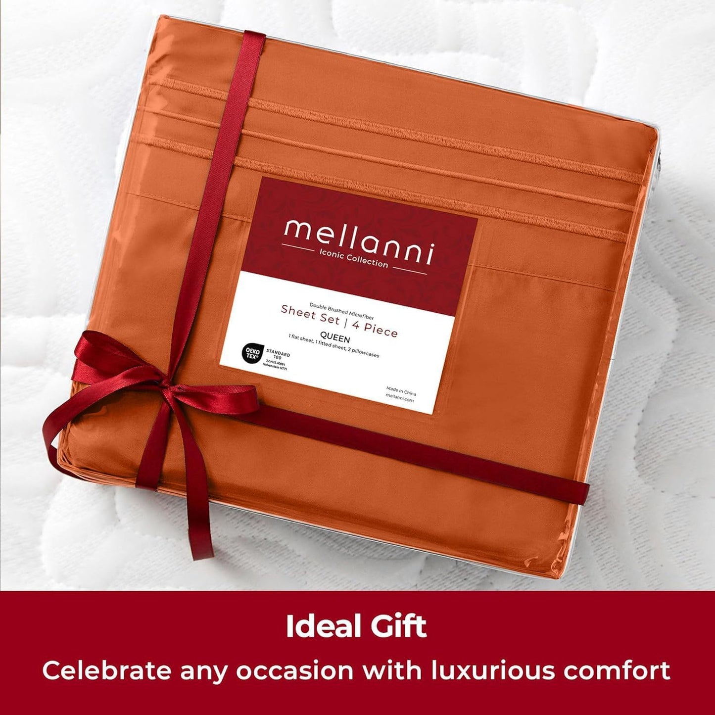 Mellanni Split King Sheets Set - 5 PC Luxury Bedding Collection - Extra Soft, Cooling, Wrinkle-Resistant (Terracotta)