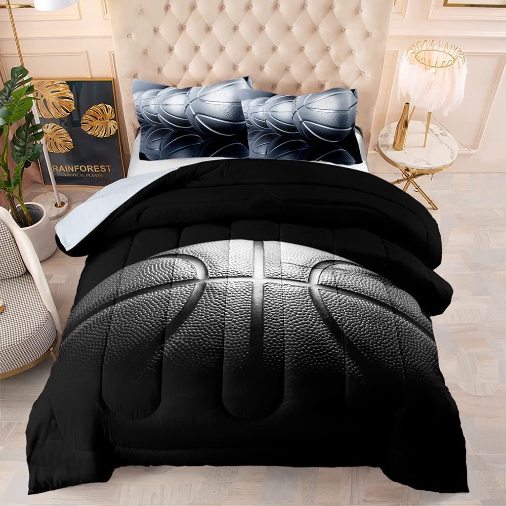 Football Comforter Sets,6 PCS Football Bedding Set,Kids Comforter Sets for Boys,Twin Black and Gold Bed Sets for Boys,Bed in A Bag with Sheets
