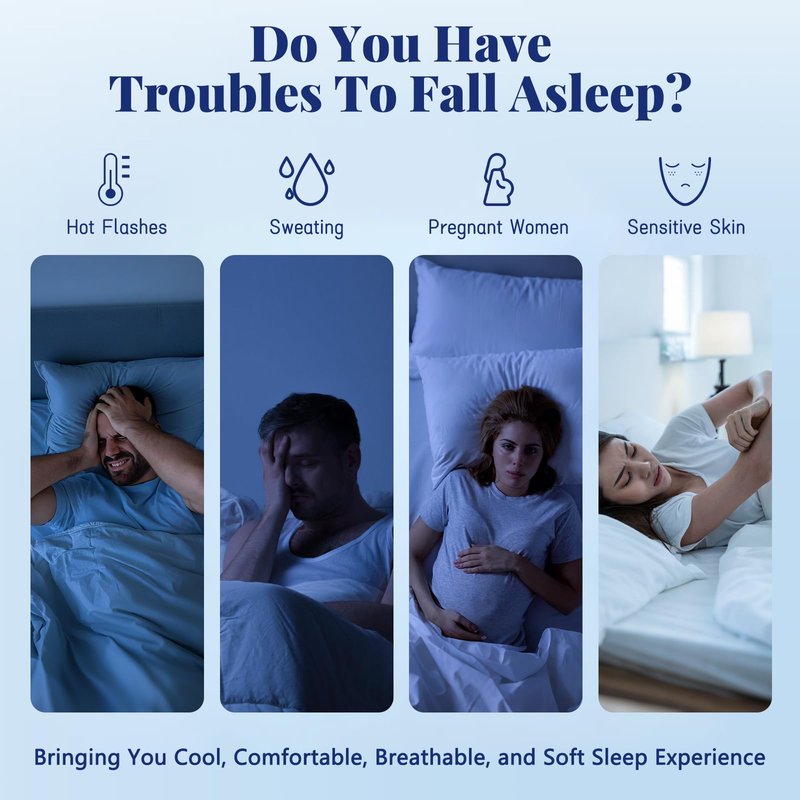 Uspring Cooling Comforter Quilts Queen Size, Double-Sided Cool Comforter for Hot Sleepers Summer Coastal Bedding Set, 3Pcs Lightweight Breathable Cold Summer Bedspreads Blanket Set (Blue, 90'' x 90'')