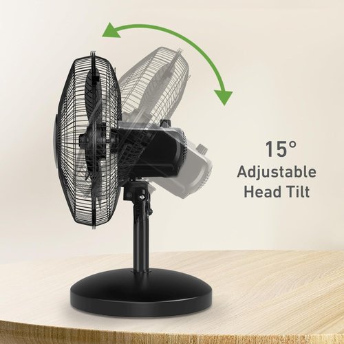 Holmes 12 Inch Oscillating Table Fan - 3 Speed Settings | 75° Wide Angle & 15° Tilt - Quiet for Home & Office