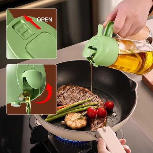 Glass Olive Oil Sprayer - 16oz 2-in-1 Oil Dispenser for Cooking & Salad | Premium Kitchen Gadget (Green)