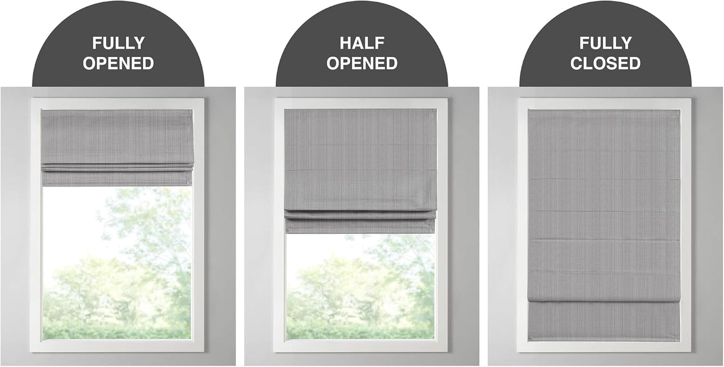 Madison Park Galen Cordless Roman Shade, 31" W x 64" H, Charcoal – Room Darkening, Thermal Insulated, Energy Efficient Window Blind with Subtle Sheen Basketweave Fabric for Privacy
