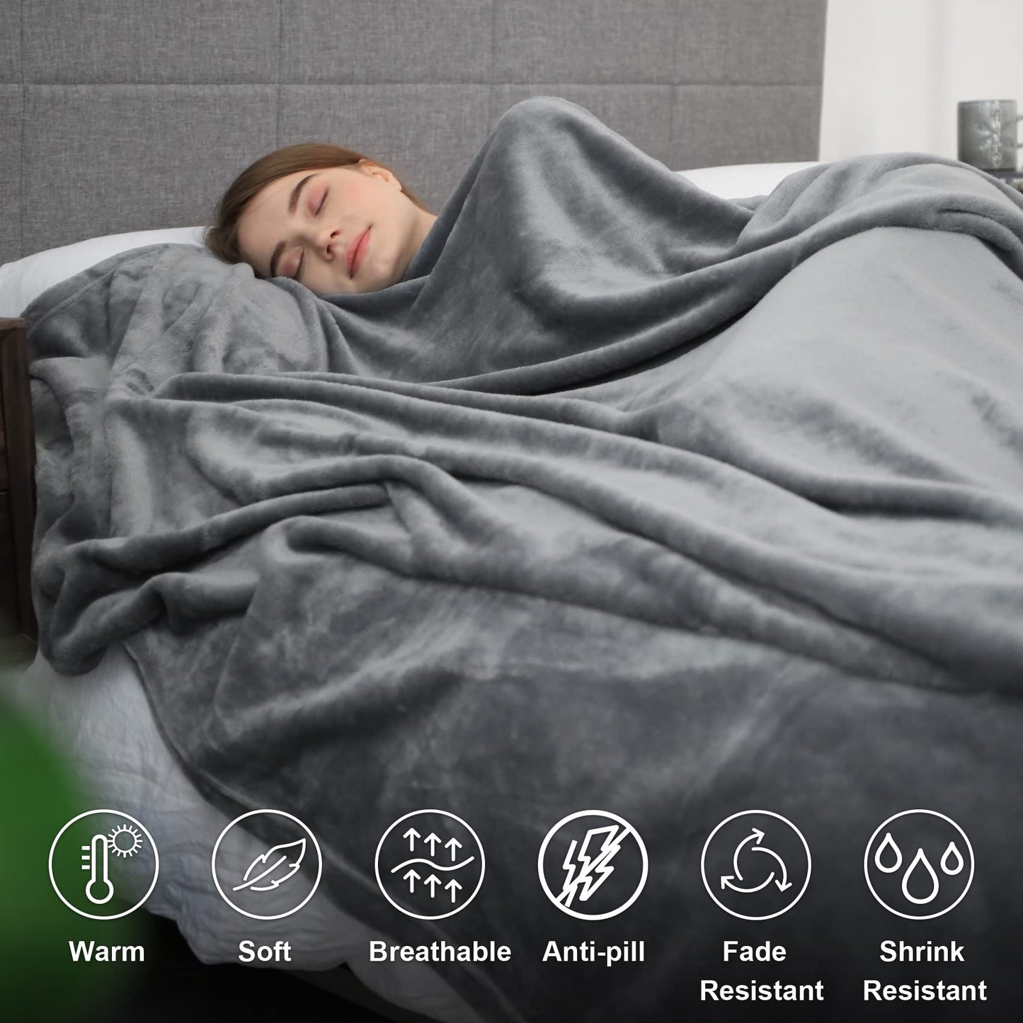 Hansleep Fleece King Size Blanket for Bed Grey, Super Soft Flannel Fuzzy King Size Blanket Gray, Plush Cozy Blanket for All Seasons, Grey, King 90x108 Inches