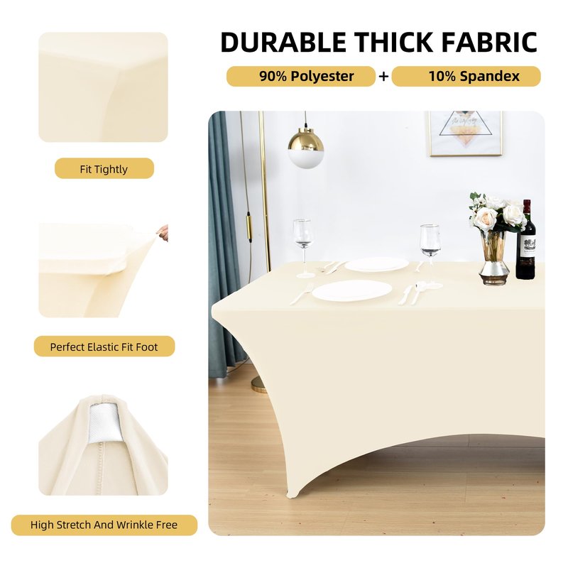 ZarzaaSik 6-Pack 8ft Spandex Table Covers for Rectangle Folding Tables - Washable Elastic Tablecloth - Ultimate Fitted Table Protector for Birthday Parties, Trade Shows, Banquet