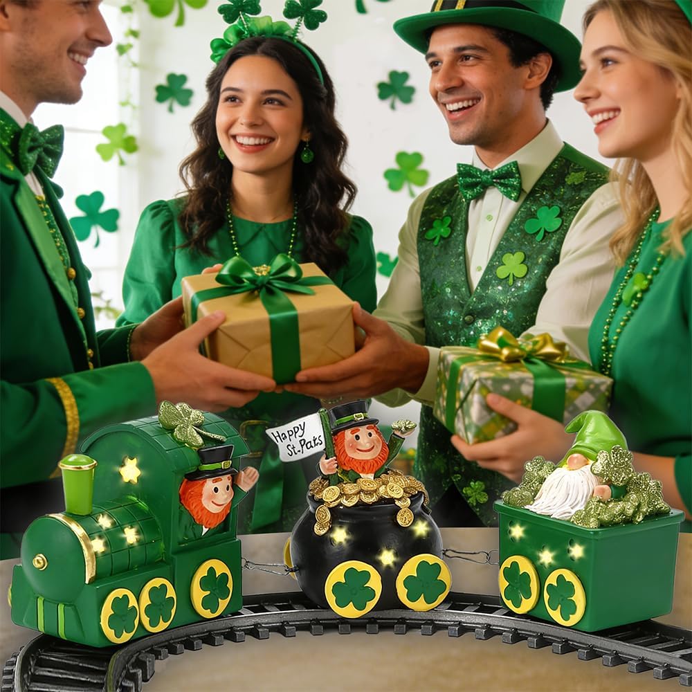 Skiennix St. Patrick's Day Decorations - Lighted Leprechaun Train Centerpiece for Home & Dining Room