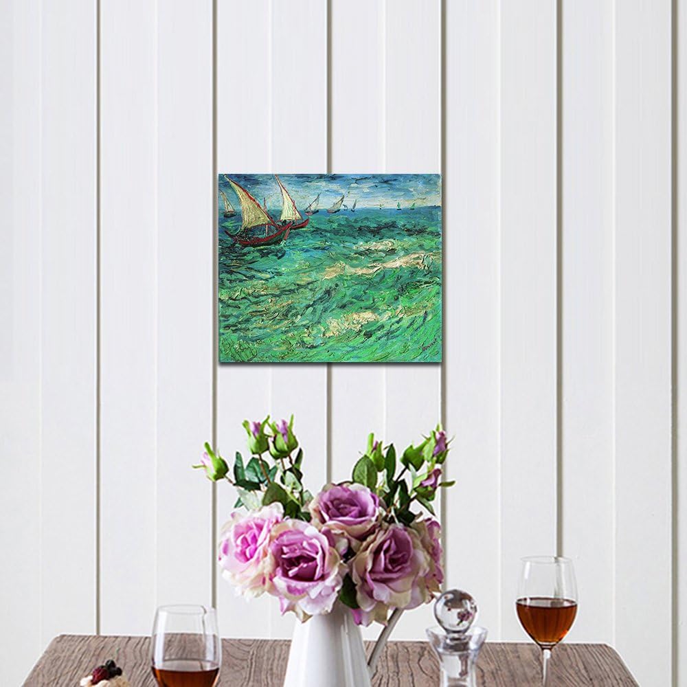 Van Gogh Sailing Boats Canvas Print - Framed Seascape Wall Art for Bedroom Decor