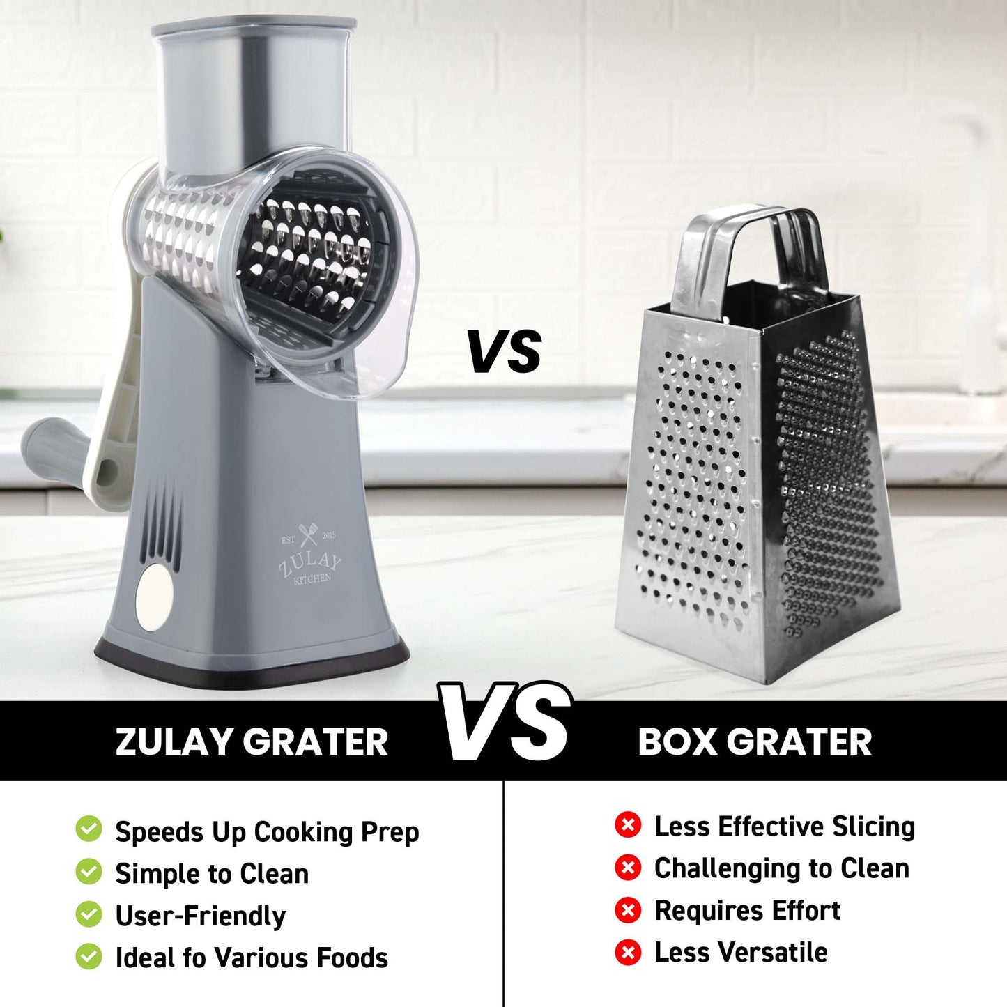 Zulay Rotary Cheese Grater 5 Blade Cheese Shredder - Manual Hand Crank Cheese Grater With Reinforced Suction & 5 Interchangeable Drums - Easy to Use Vegetable Chopper - Cloud Whisper