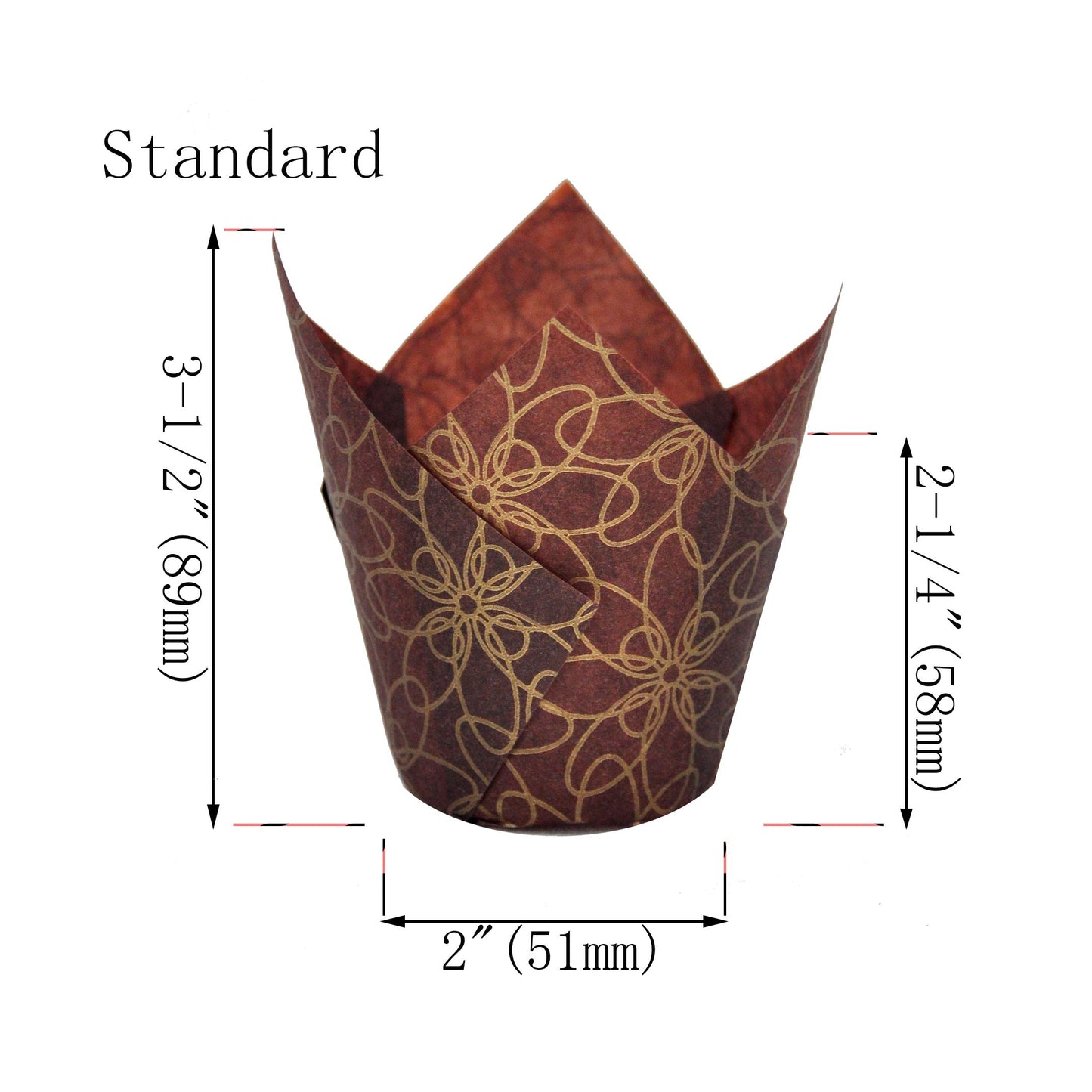 QLSmypkg Muffin Greaseproof paper Baking cupcake cups, 2"(Bottom diameter) x 3-1/2"(Height) Fancy Floral Print Tulip Baking Cup Case of 125 pcs (125, Standard)