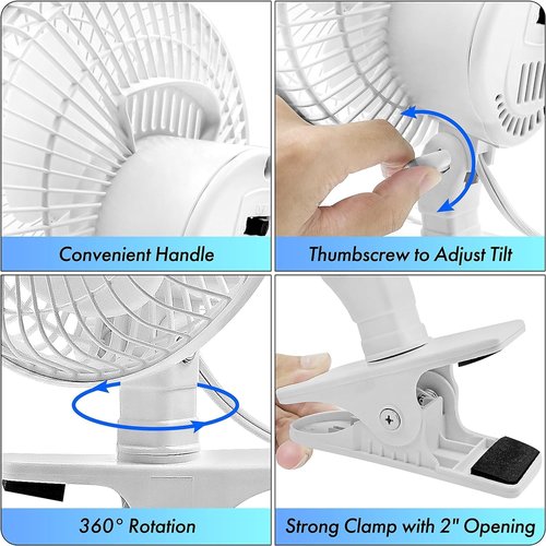 Comfort Zone 6-Inch Corded Clip-On Fan - 2-Speed Quiet Desk Air Circulator with 360° Rotation & Adjustable Tilt