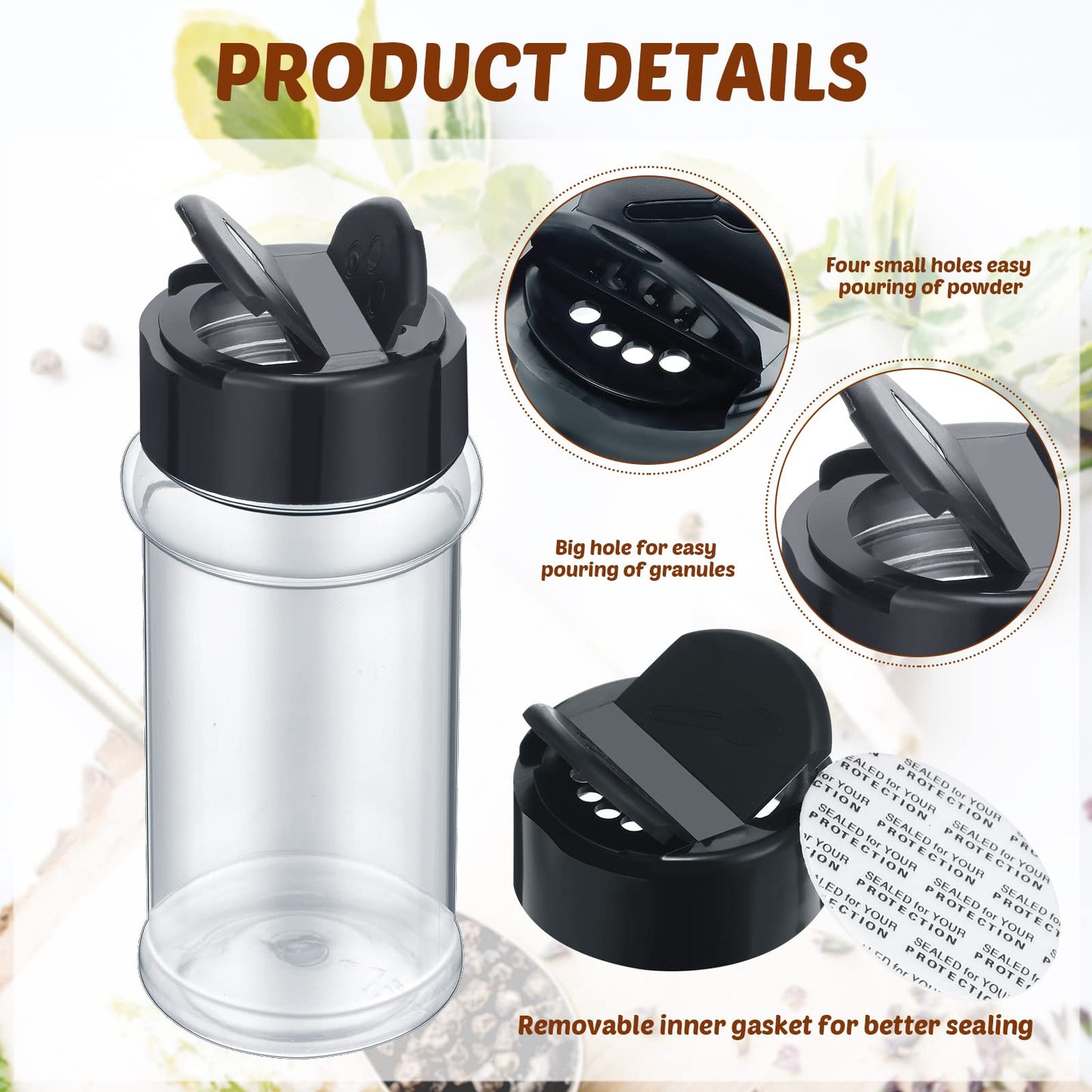 Eccliy 36 Pack 3 oz Clear Plastic Spice Jars with Label and Shaker Lids Empty Spice Bottles Seasoning Containers Seasoning Jars Shaker Condiment Pots for Spice Pepper Herbs Powders (Black)