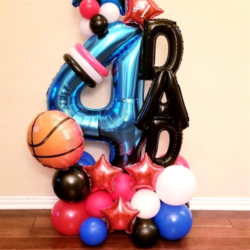 Blue 4 Balloons, 40 Inch Large Foil Number Balloons Set 0-9, Self Inflating Digital 4 Helium Balloon for Boys Men 4th 40th Age Birthday Anniversary Graduation Party Decorations Photo Shoot Supplies