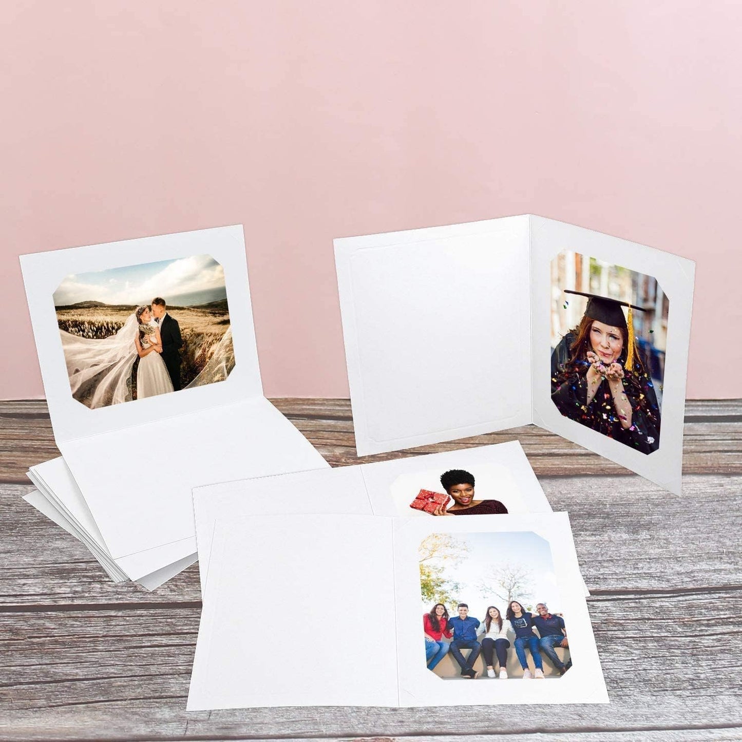 Golden State Art, Pack of 100, 6x8 or 8x10 Photo Folders, Cardboard Picture Frame, Paper Frame Cards, Greetings/Invitation Special Events: Graduation, Christmas, Wedding(Ivory)