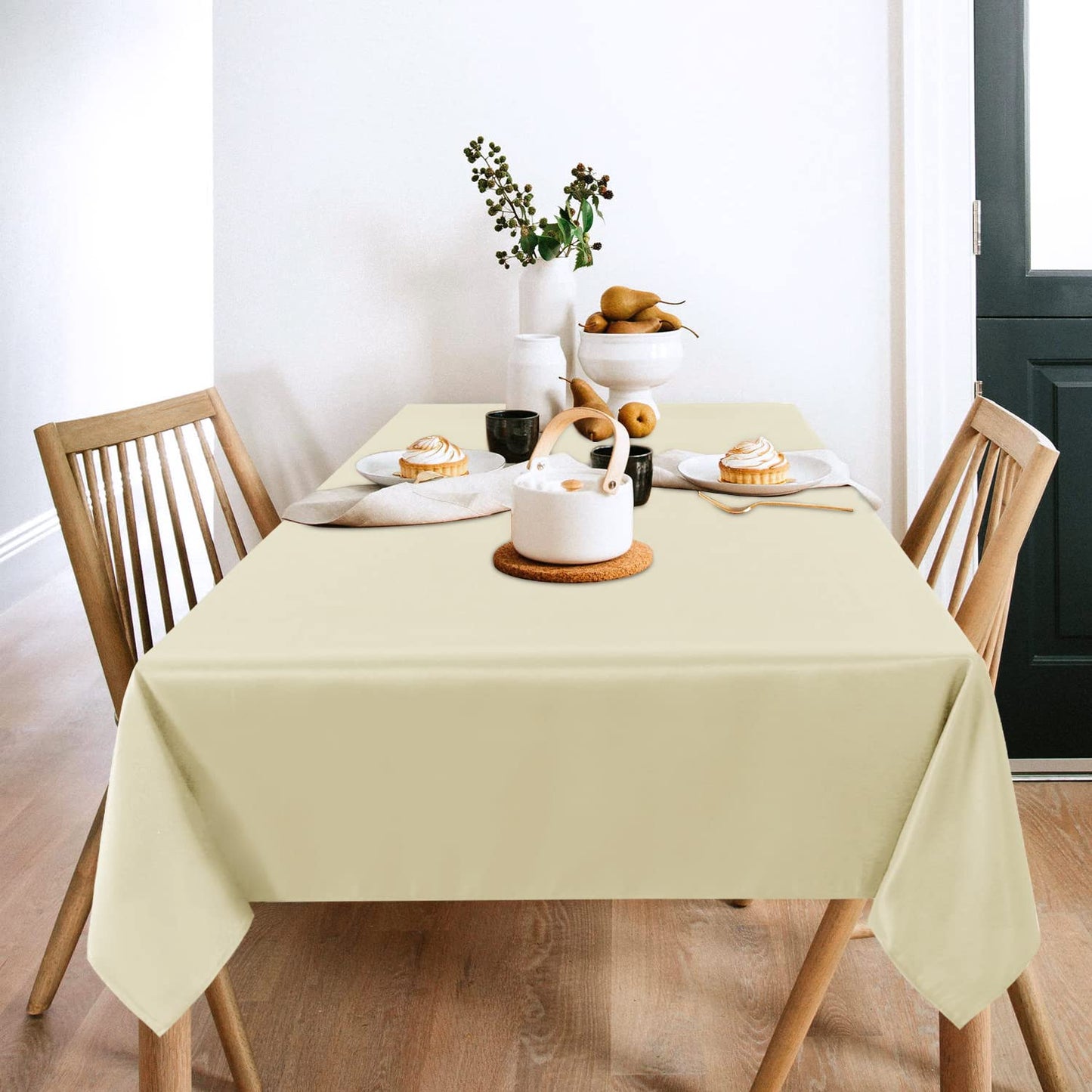 sancua 2 Pack Beige Tablecloth 60 x 84 Inch, Rectangle 4 Feet Table Cloth - Stain and Wrinkle Resistant Washable Polyester Table Cover for Dining Tables, Buffet Parties and Camping
