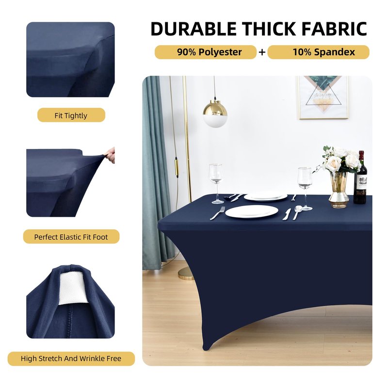ZarzaaSik 6-Pack 8ft Spandex Table Covers for Rectangle Folding Tables - Washable Elastic Tablecloth - Ultimate Fitted Table Protector for Birthday Parties, Trade Shows, Banquet