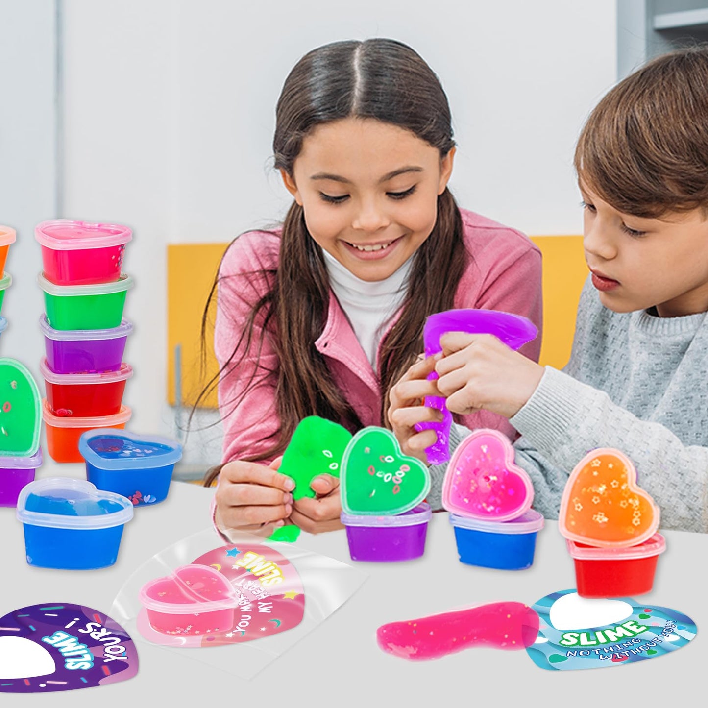 SpringFlower 30 Pack Valentines Day Cards For Kids With Heart Shape Slime Toys, Kids Classroom Valentines Exchange Gifts, Valentines Party Favors For Kids, School Classroom Valentine's Prizes