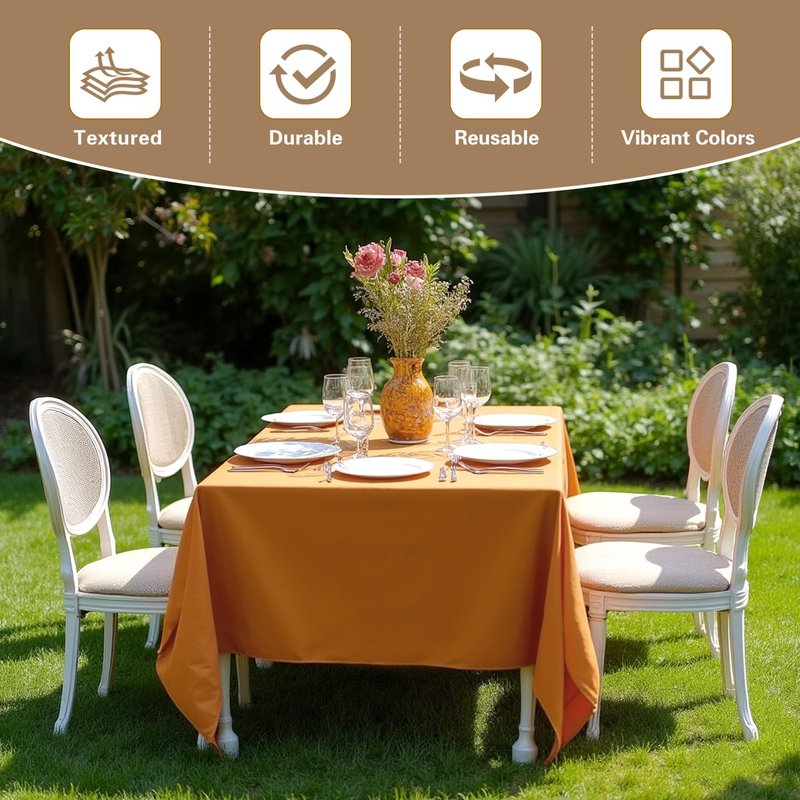sancua Thanksgiving Tablecloths for 6 Foot Rectangle Tables, 6 Pack Light Brown - Washable Polyester Fabric Fall Table Cloth for Harvest Party, Birthday, Banquet Reception, 54x108 Inch Bronze