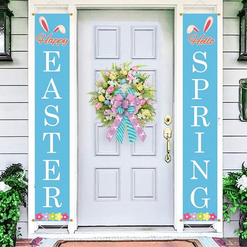 Hying Easter Bunny Bows - Glitter Pink & Blue Burlap Wreath Bows for Spring Decor | Holiday Tree Topper