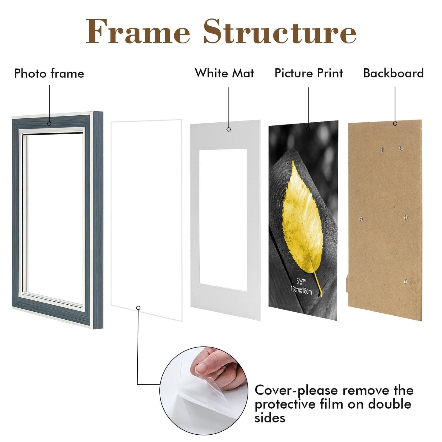 5x7 Picture Frame Set of 6, Rustic Farmhouse Photo Frame, Display 4x6 with Mat or 5x7 Without Mat for Decorative on Wall Hanging and Tabletop Placement