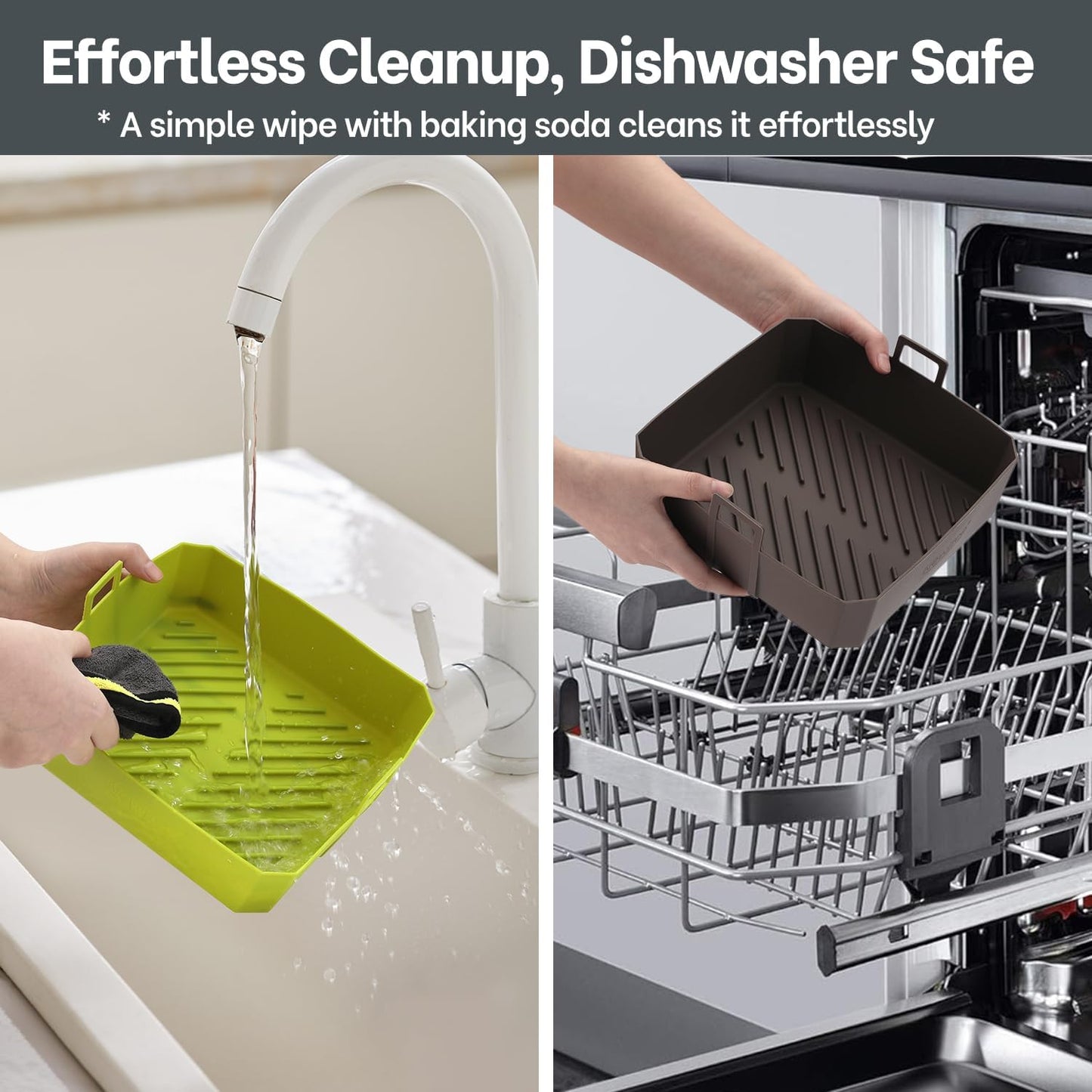 NEWITEE Air Fryer Silicone Liners - 5QT Reusable Square Liners with Handles, 2 Pack, BPA Free Platinum Silicone