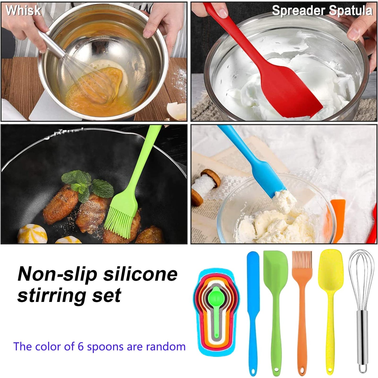 Menbyci 6 Pcs Mixing Bowls with Lids,Stainless Steel Mixing Bowls Utensils with 3 Grater Attachments,Non-Slip Bottoms,Mixing Bowl Set for Kitchen Mixing Baking Prepping Cooking Serving,Colorful