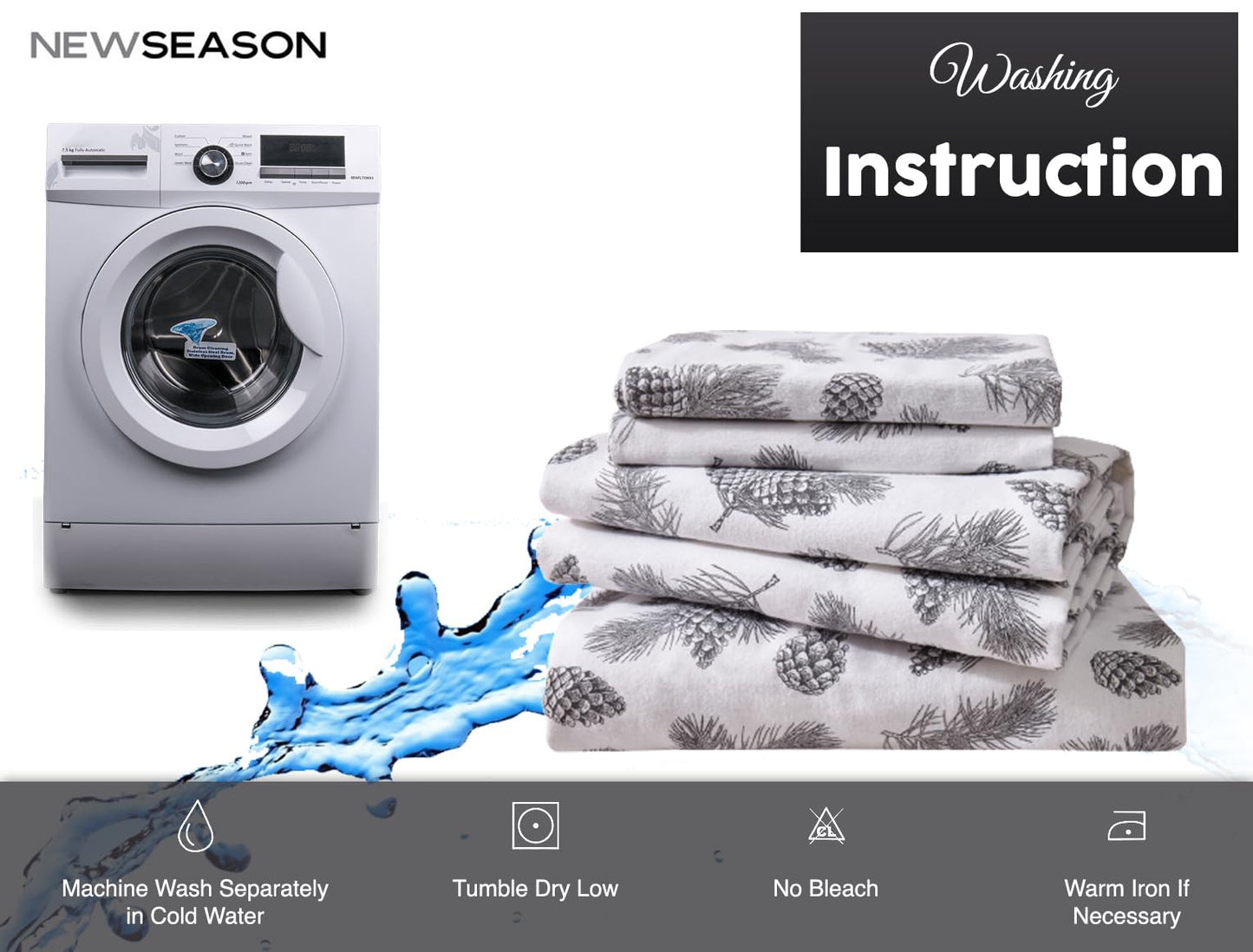 New Season Naturally Yours - 100% Cotton King Flannel Sheet Set Softly Brushed Cotton Flannel Sheets - Stylish Printed Bed Sheets - Warm, Breathable Bed Sheets Set