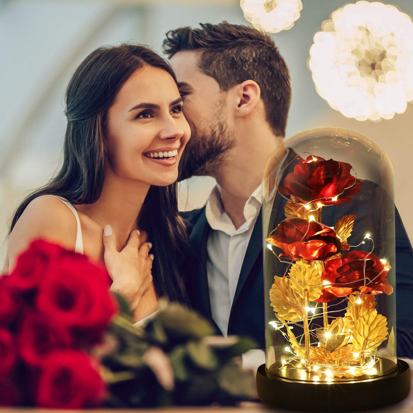 Birthday Gifts for Women,Beauty and the Beast Rose in Glass Dome,Preserved Rose with Warm Lights,Flower for Delivery Prime,Forever Flower Gifts for Women Mom Wife Girlfriend, Anniversary Birthday Gift